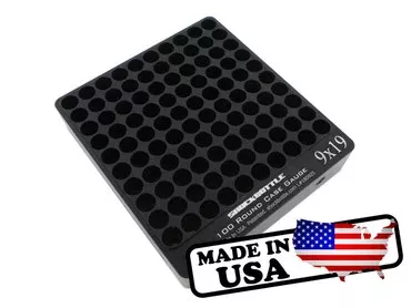 100-Hole 9mm Luger Hundo Chamber Checker Cartridge Case Gauge – Anodized Black