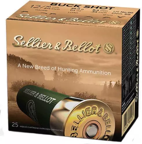 12 Gauge 2-3/4" Lead 00 Buck 12 Pellets 25 Rounds Sellier & Bello Shotgun Ammunition