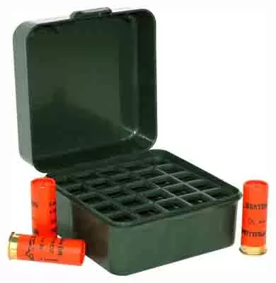 1216 & 20GA 25-Round Green MTM Ammo Box for 3" Shotshells