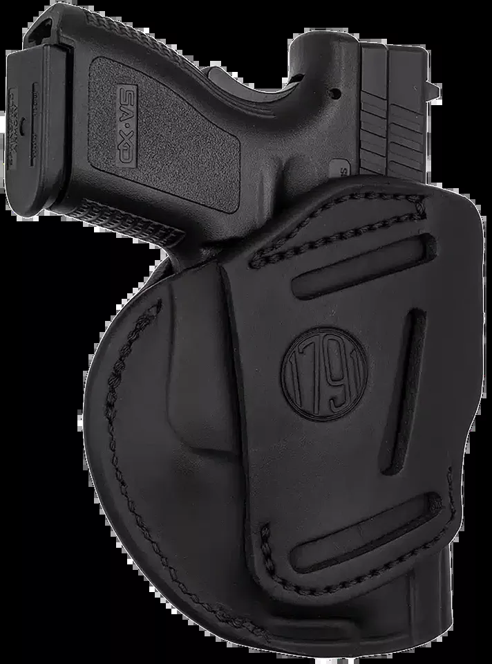 1791 Gunleather 4-Way Holster for Left-Handed Users - Stealth Black Leather for S&W M&P, Springfield XD, Glock 17, HK VP9