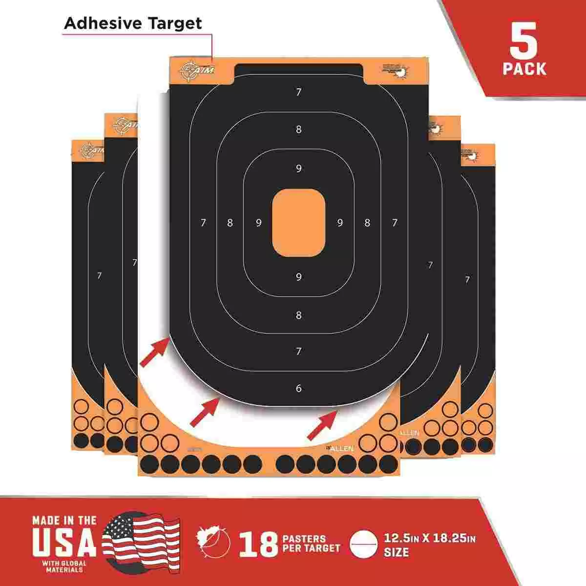 Allen Adhesive Splash Handgun Training Target 12×18″ Orange and Black 5/ct