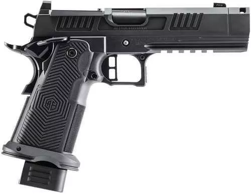 Alpha Foxtrot AF1911 Romulus Compact Frame 9mm Luger 10+1 4.25" Black Pressed Compensator Barrel, Black DLC Stainless Steel Optic Ready/Serrated Slide & Frame w/Beavertail & Picatinny Rail, Polymer Grip