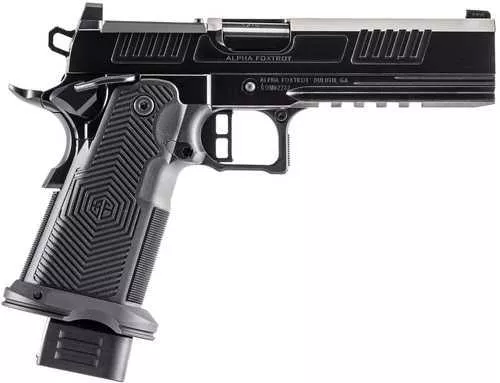 Alpha Foxtrot AF1911 Romulus Full Size 9mm Luger 20+1 5" Black Bull Ramped Barrel, Black DLC Stainless Steel Optic Ready/Serrated Slide, Black DLC Stainless Steel Frame w/Beavertail & Picatinny Rail, Polymer Grip, RMR/RMSc Footprint