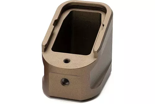ALUMINUM EXTENDED MAGAZINE PLATE – FDE, GLOCK G17 (9MM) / G22 (.40 CAL)