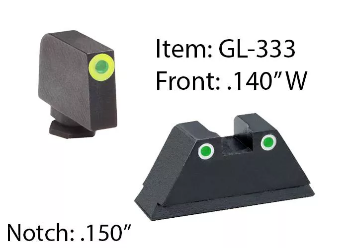 Amerigo Custom Combination Tall Suppressor Height Set – All Glock Models Except 42 43 / Front Tritium – Green / Front Outline – LumiGreen / Rear Trit