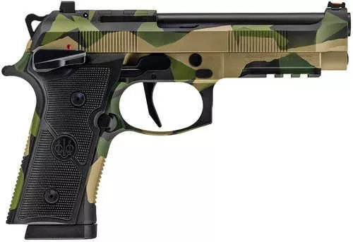 Beretta USA 92XI Full Size Frame 9mm Luger 10+1 4.70" Black Steel Barrel, Splinter Camo Cerakote Stainless Steel Optic Ready/Serrated Slide & Steel Frame w/Beavertail & Picatinny Rail, Black Textured Grip, Ambidextrous