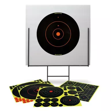 Birchwood Casey Portable Shooting Range and Backboard | 13 Shoot-N-C Targets | 58 1″ Pasters | BC-46101