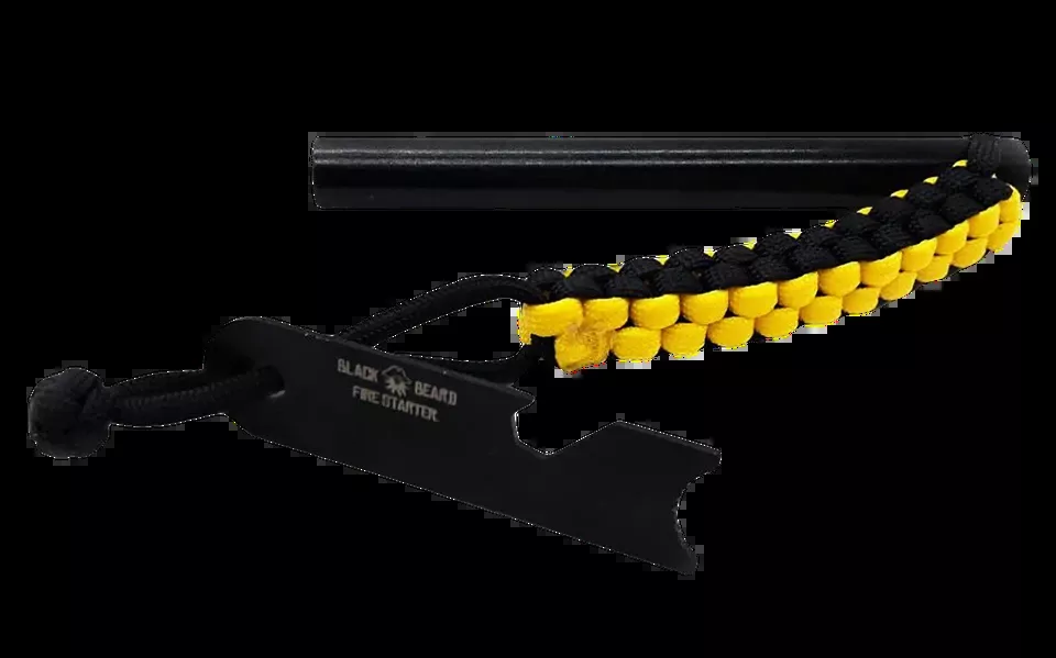 Black Beard Fire Starters Ferro Rod - Black/Yellow 7" Long