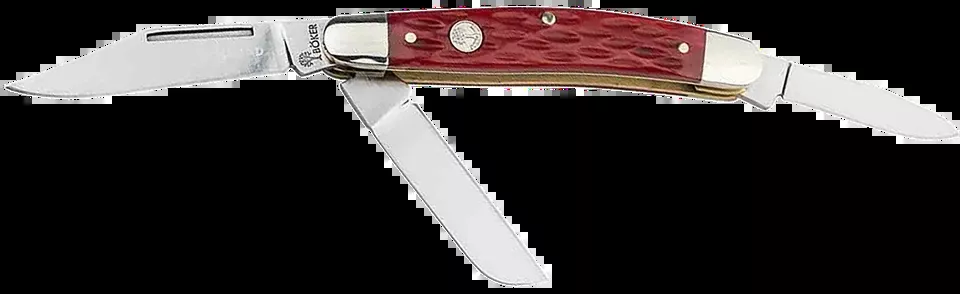 Boker 110855 Stockman Medium Knife with D2 Steel Blades and Red Jigged Bone Handle