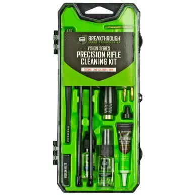 Breakthrough Clean Technologies Vision Series | Cleaning Kit | For .243 Cal/6MM | Includes Cleaning Rod Sections | Hard Bristle Nylon Brushes | Jags | Patch Holders | Cotton Patches | BT-CCC-243R