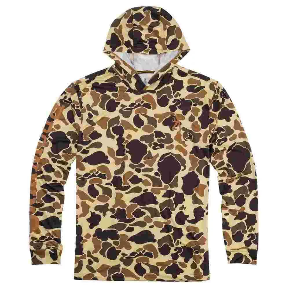 Browning Hooded Long Sleeve Tech Shirt Vintage Tan Camo S
