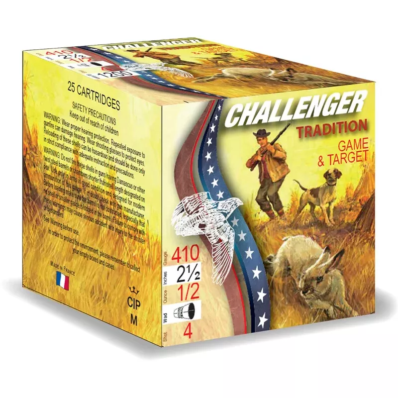 CHALLENGER AMMO – First Class Target Ld 410 Bore 2-1/2″ 1/2oz #4 Shot 250/Case Quantity Discount PriceAdd To Favorite