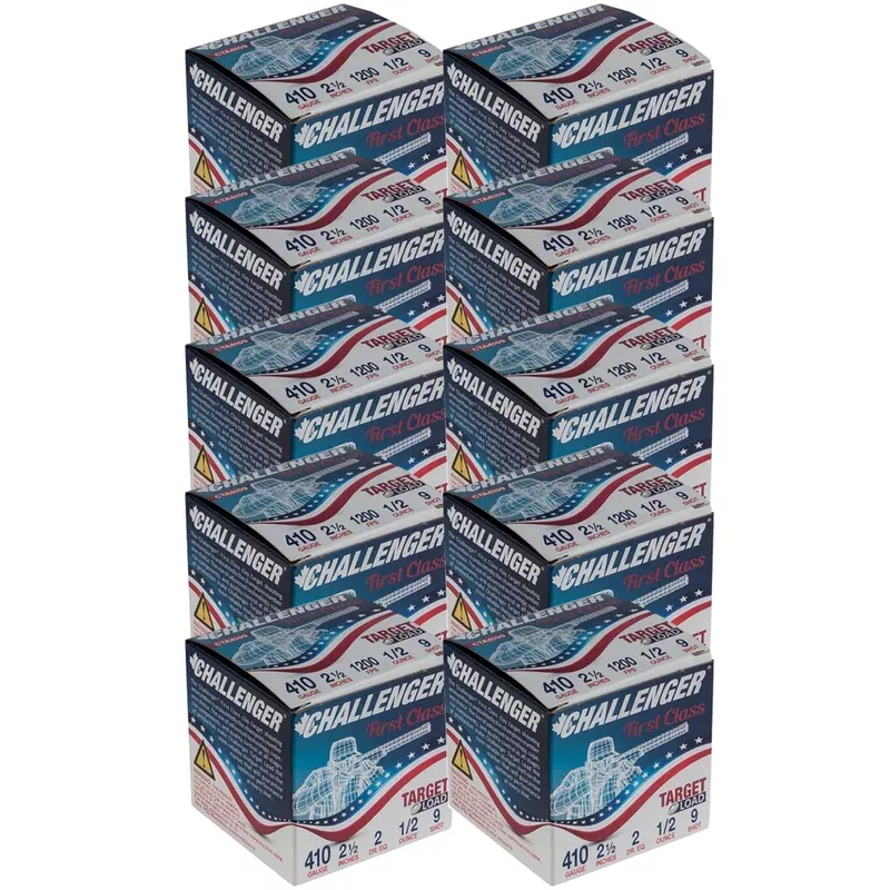 CHALLENGER AMMO – First Class Target Load 410 Bore 2-1/2″ 1/2oz #9 Shot 250/Cs Quantity Discount PriceAdd To Favorite