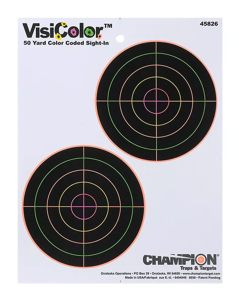 Champion Targets 45826 VisiColor 5″ Double Bullseye Paper Self-Adhesive 8.50″ x 11″ Multi-Color 10 Pack