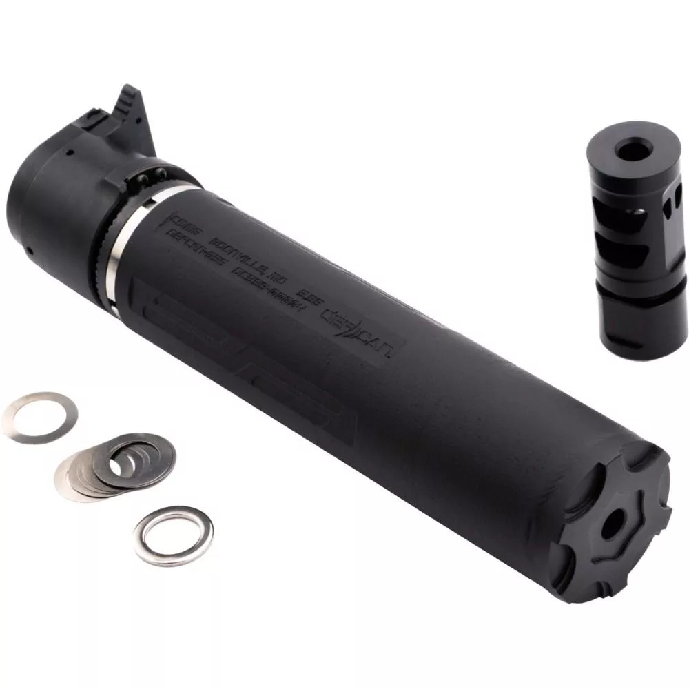 CMMG Defcan 556 Direct Thread Suppressor 5.56 1-3/8×24 Black with 1/2×28 Muzzle Brake