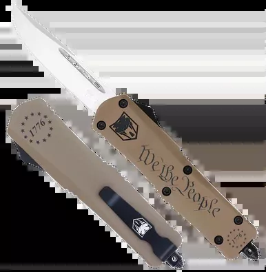 Cobratec Knives We The People OTF Knife 2.75 Inch Tan (D2 Steel Blade)