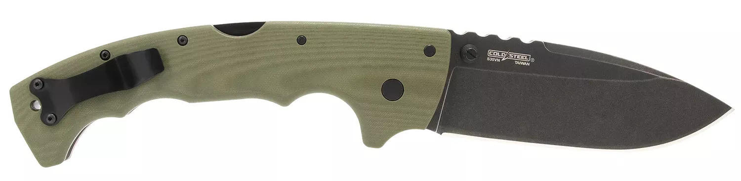 Cold Steel CSFL50MAX 5-MAX 5″ Folding Drop Point Plain Black Stonewashed S35VN Blade, 7.13″ OD Green Textured G10 Handle