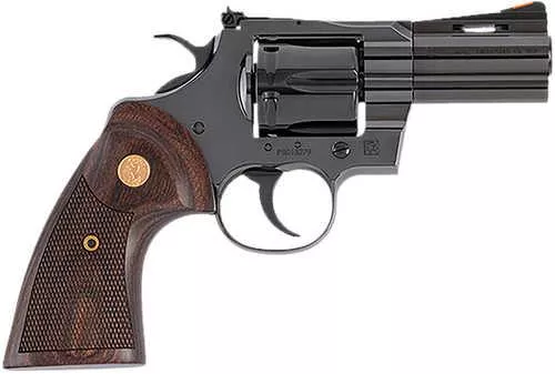 Colt Python 357 Mag/38 Special 6 Shot 3" Blued Carbon Steel Vent Rib Barrel, Cylinder & Frame, Wood Grip, Exposed Hammer
