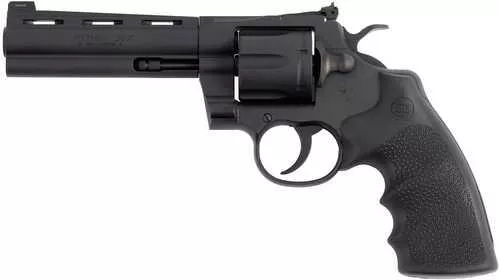 Colt Python 357 Mag/38 Special 6 Shot 5" Matte Blued Vent Rib Carbon Steel Barrel, Cylinder & Frame, Black Rubber Grip, Exposed Hammer