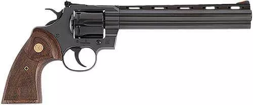 Colt Python 357 Mag/38 Special 6 Shot 8" Blued Carbon Steel Vent Rib Barrel, Cylinder & Frame, Wood Grip, Exposed Hammer