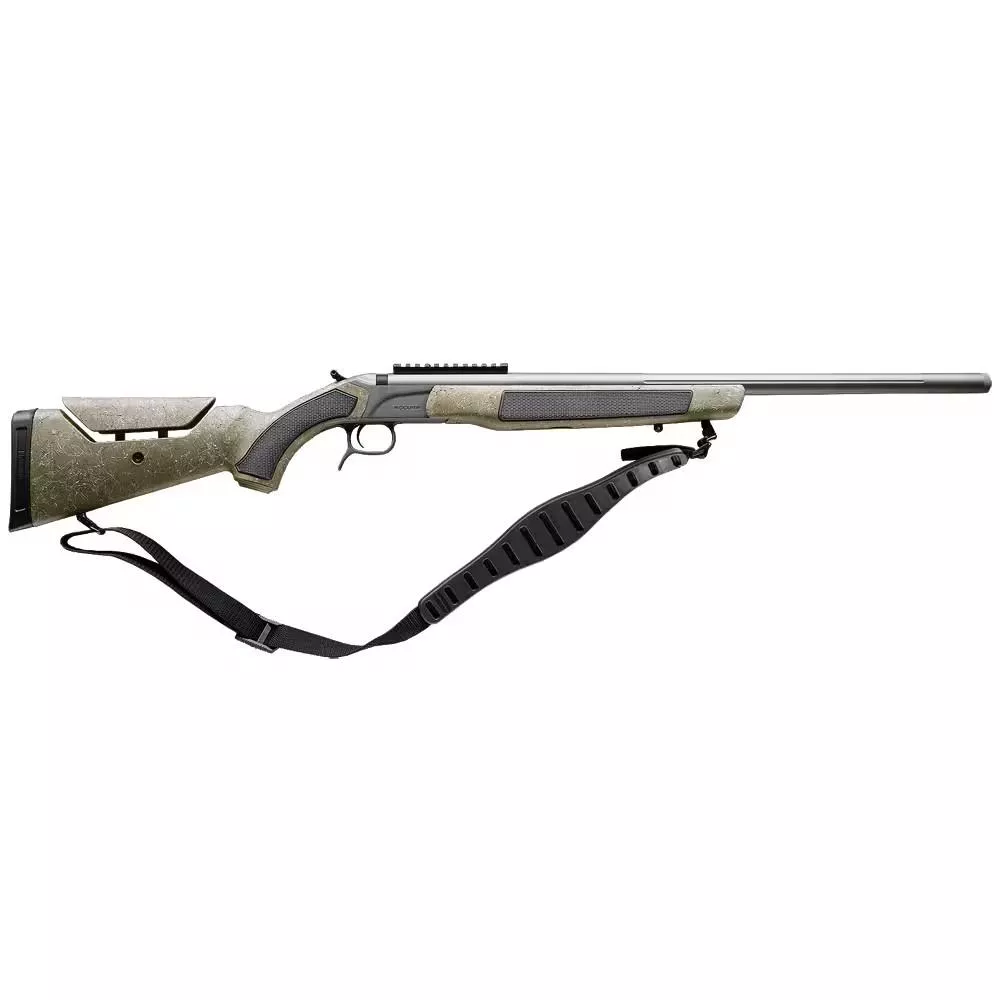 CVA ACCURA MR-X 50 cal Muzzleloader Cerakote Tungsten/Nitride/ODG w/ Black & Grey Webbing – 26″ Threaded 3/4×20 – 0 MOA Pic Rail