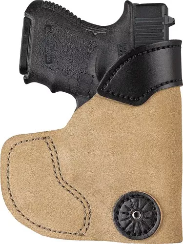 DESANTIS POCKET TUK HOLSTR RH – IWB/POCKET LTHER GLK 26 SUEDE