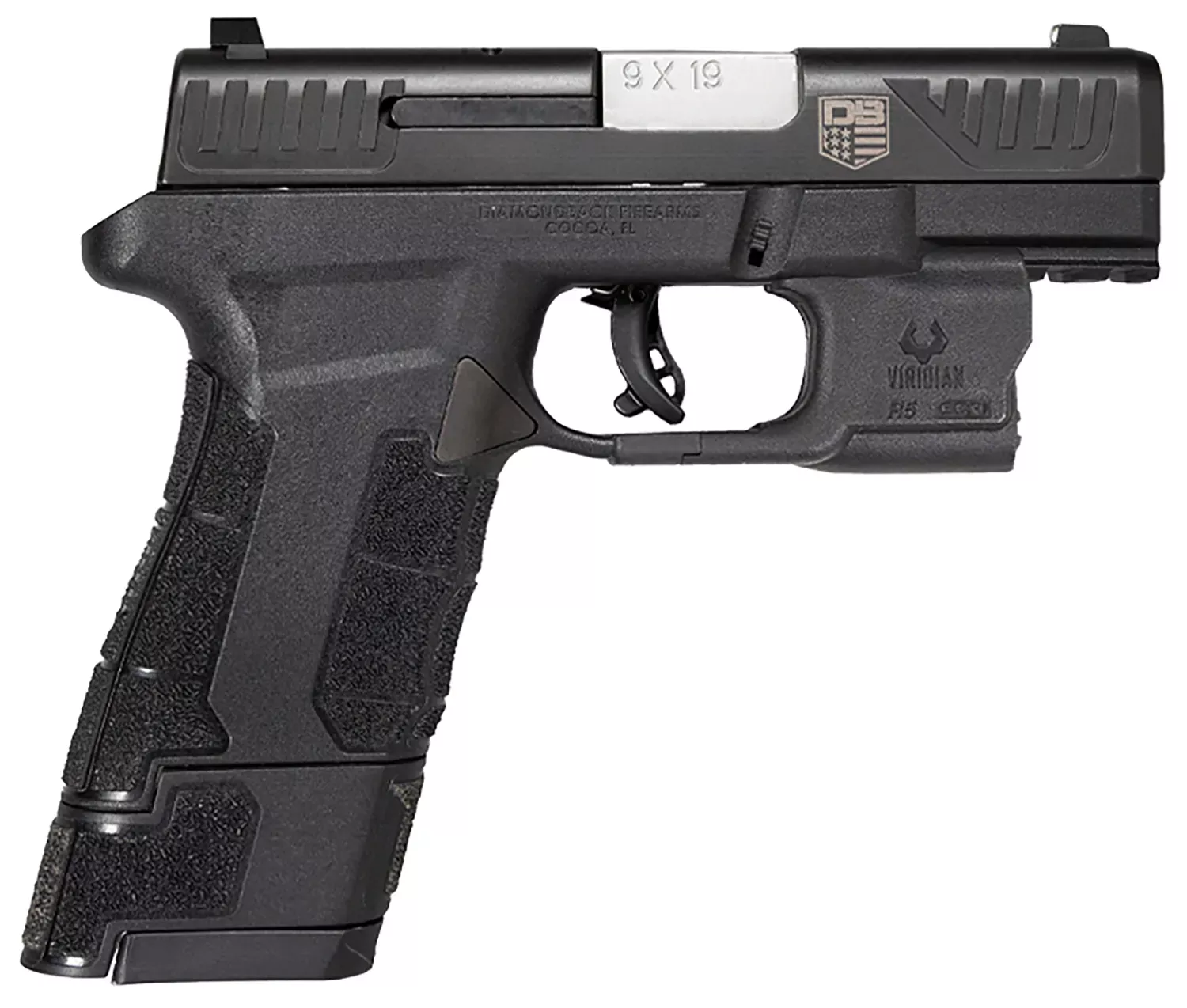 Diamondback DB0301P001 DBAM29 Sub-Compact 9mm Luger 3.50″ 12+1,17+1 Overall Black Finish with Serrated Nitride Stainless Steel Slide, Polymer Grip & Picatinny Rail Includes Viridian Laser & Holster