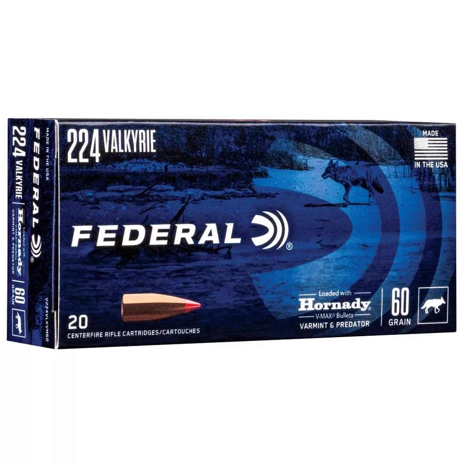 Federal 224 Valkyrie 60 Grain Hornady V-MAX Ammunition - 20 Rounds/200 Rounds