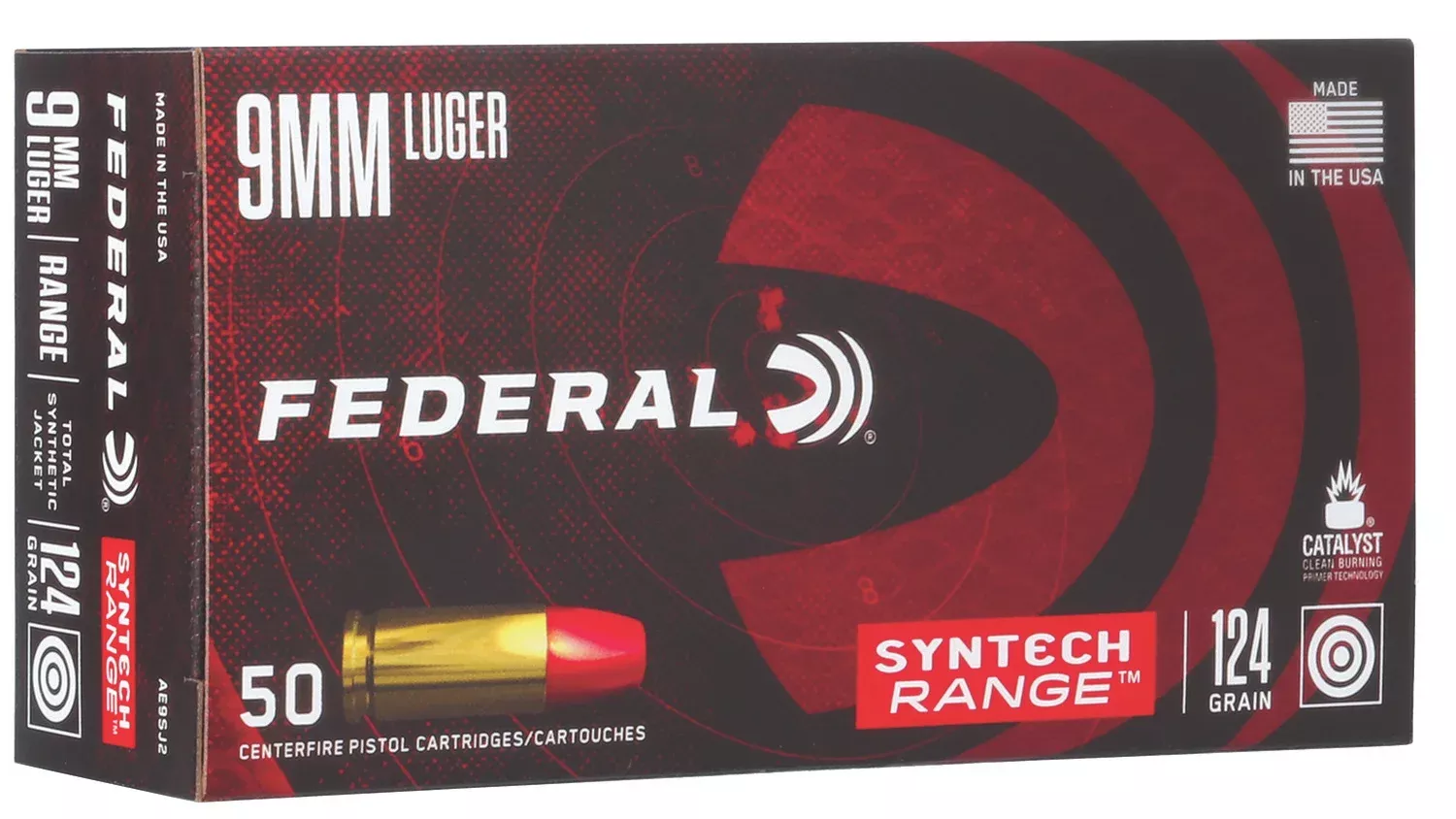 Federal AE9SJ2 American Eagle Syntech Range9mmLuger 124gr Total Syntech Jacket Flat Nose 50 Per Box/10 Case