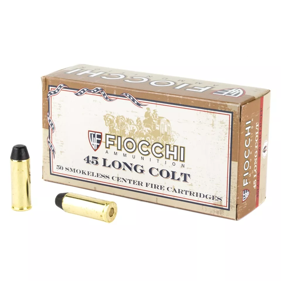 FIOCCHI 45 Long Colt 250 Grain Lead Round Nose Flat Point Ammunition - 50 Rounds/500 Rounds
