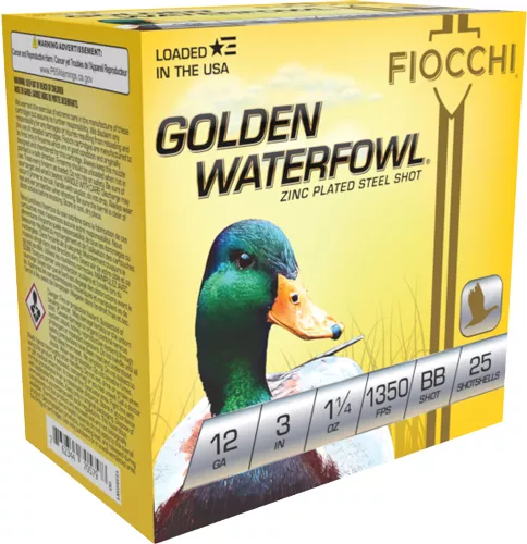 FIOCCHI GOLDEN WATERFOWL 12GA – 3″ 1-1/4OZ #BB 25RD 10BX/CS
