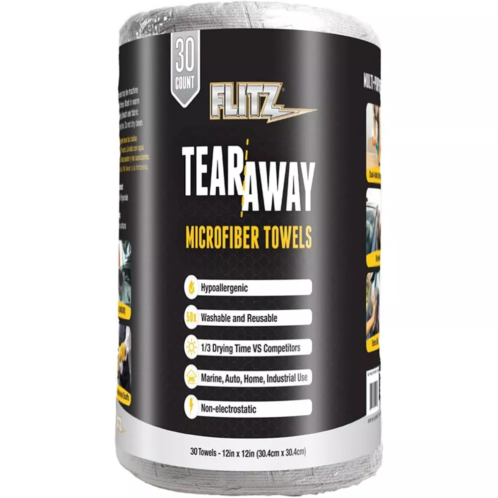 Flitz Tear-Away Microfiber Cloth Rolls 12″x12″ 30/ct