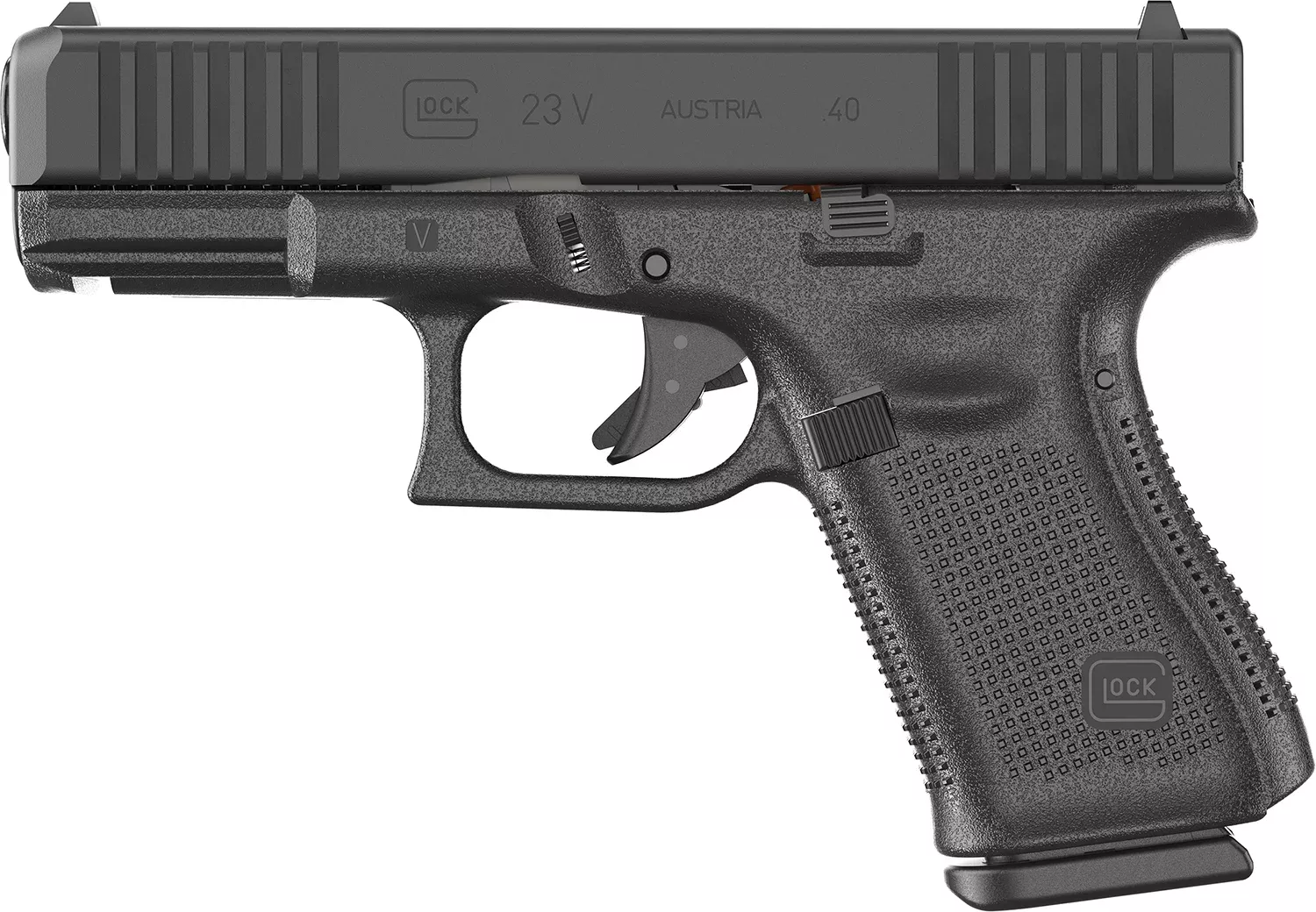 Glock PV2350201 G23 V 40 S&W 10+1 4.02″ Black GMB Barrel, Black nDLC Steel Serrated Slide, Black Polymer Frame w/Accessory Rail, Interchangeable Backstrap Grip, Ambidextrous