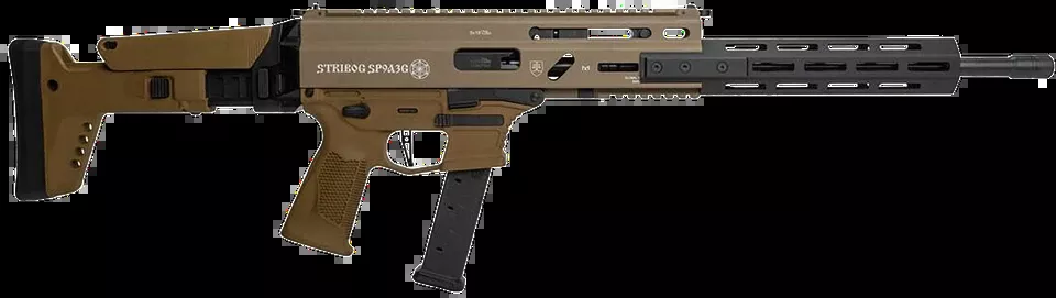 Grand Power Stribog SP9A3G 9mm Luger Rifle, 16" Black Barrel, FDE Receiver, Polymer Stock & Grip
