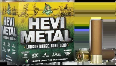 Hevi-Shot Hevi-Metal Longer Range 12 Gauge Ammo 3-1/2″ #4 Steel and Bismuth Shot 1-1/2 oz Box of 25