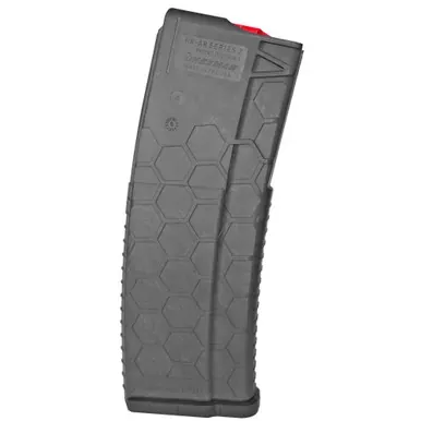 HEXMAG Magazine | 223REM/5.56NATO | 10 Rounds | Fits AR-15 | Carbon Fiber | Dark Gray | Red Follower and Latch Plate | HX1030-AR15S2-CFC
