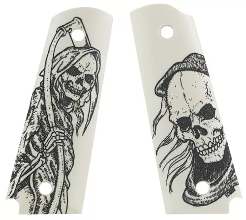 Hogue 45026 Scrimshaw GripAmbi-Cut Ivory with Grim Reaper Polymer for 1911 Government