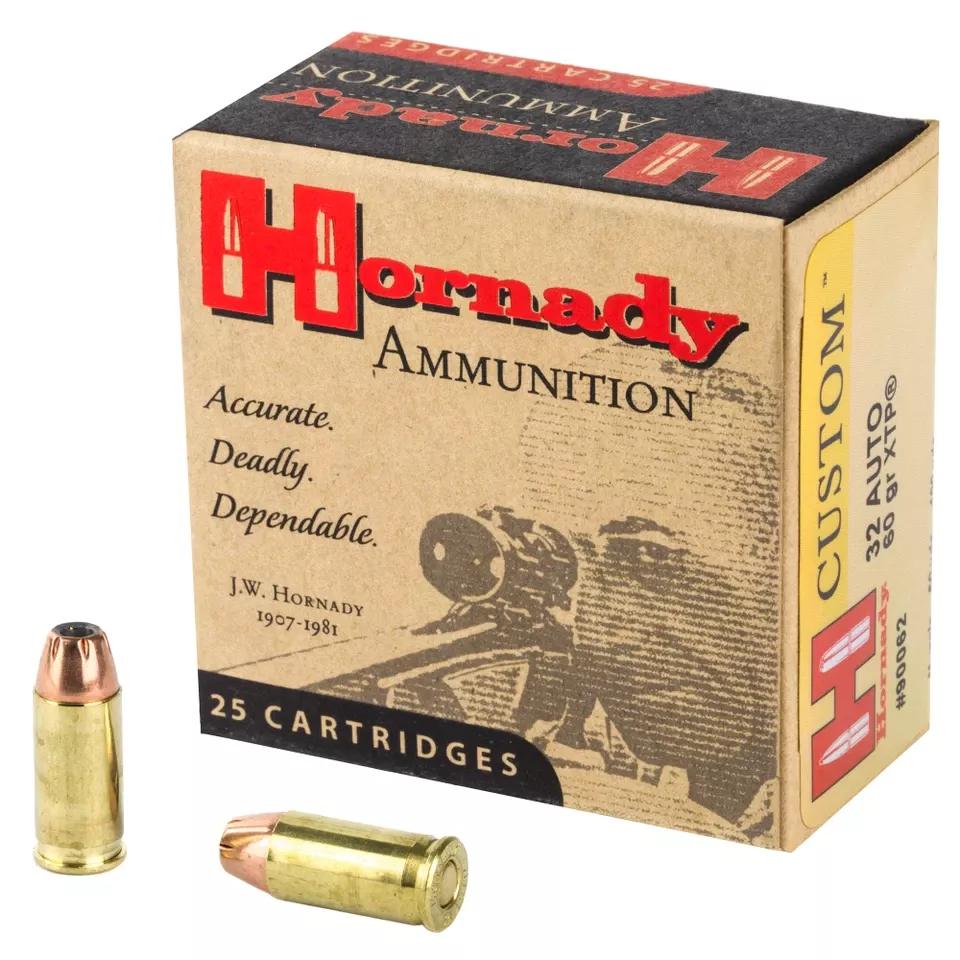 Hornady 32 ACP 60 Grain JHP/XTP Ammunition - 25 Rounds per Box, 250 Rounds per Case