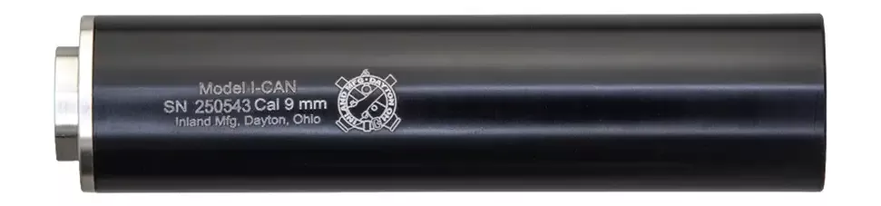 INLAND I-CAN 6″ Aluminum Black Type III Anodized Black .45 Suppressor, .578×28 direct thread base