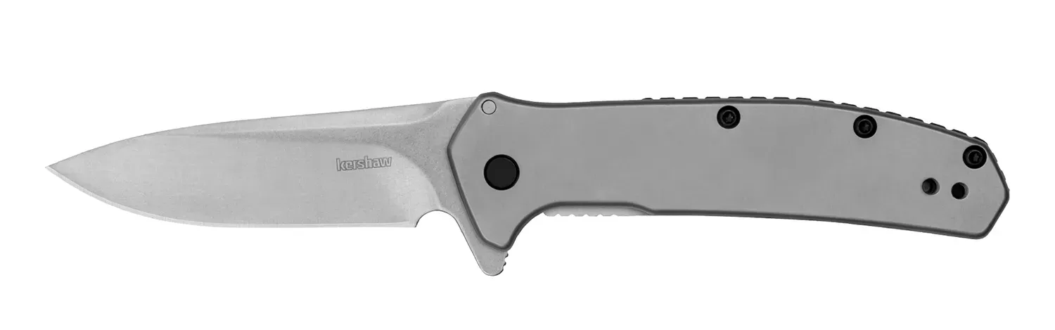 Kershaw Outcome 2.80″ Folding Clip Point Plain Stonewashed 8CR13MOV SS Blade/Bead Blasted Stainless Steel Handle Includes Pocket Clip