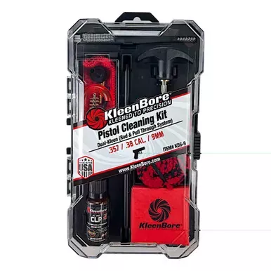 Kleen-Bore Dual-Kleen | Includes Pull Through Rope Cleaner | Phosphor Bronze Bore Brush | Precision Barbed Point Jag | Black Steel Patch Holder | Cleaning Kit | 9MM | KDS-9
