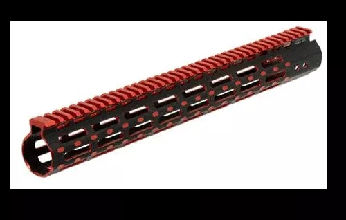 Leapers, Inc. – UTG PRO | M-Lok Super Slim Free Floating Rail | Black/Red 2-Tone | Fits AR-15 | 15″ | Includes One M-Lok Picatinny Rail Section One M-Lok QD Sling Swivel Adaptor and Barrel Nuth Wrench | MTU019SSMR2