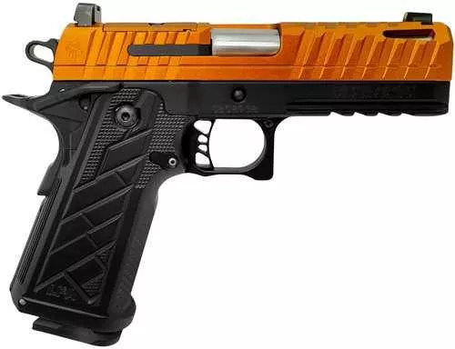 Live Free Armory Apollo 11 V2 Compact 9mm Luger 18+1 4.15" Stainless Barrel, Copper FX Cerakote Steel Optic Ready/Serrated Slide, Black Cerakote Steel Frame w/Beavertail & Picatinny Rail, Black Aluminum V2 Grip, RMSc Footprint