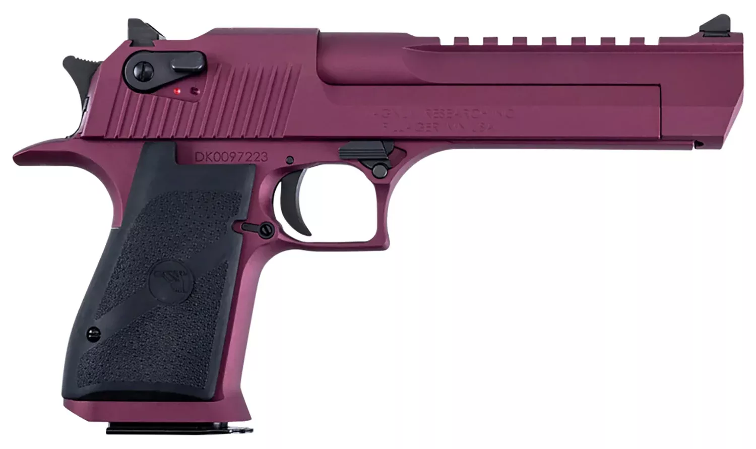 Magnum Research DE50BKC Desert Eagle Black Cherry 50 AE 7+1 6″ Black Barrel, Metallic BlackCherry Cerakote Serrated Slide, Aluminum Frame w/Picatinny Rail & Beavertail Black Rubber Grips