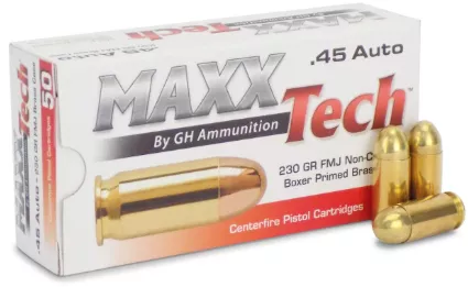 MAXX TECH 45ACP FMJ BOXER PRIMED 230GR50RD/BOX 10 BOX PER CACSE