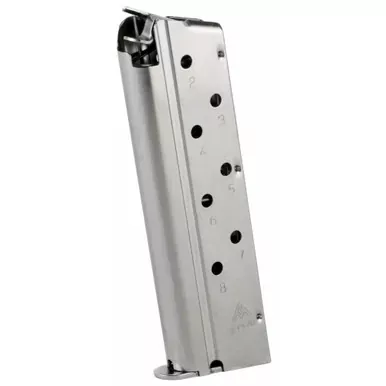Mec-Gar USA Pistol Magazine | 40S&W | 8 Rounds | Fits 1911 Pistols | Silver | Steel | Nickel Finish | MGCGOV40N