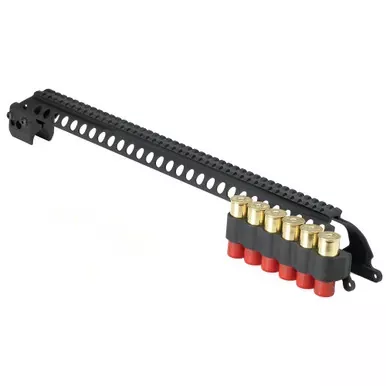 Mesa Tactical 6-Shell Side Saddle | 12 Gauge | SureShell Saddle with Rail | 20″ | Remington 870 12 Gauge | Black | 92130