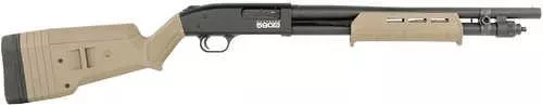 Mossberg 590S Compact 12 Gauge Pump 3" 9+1 18.50" Black Barrel, Black Drilled & Tapped Receiver, Adj LOP Flat Dark Earth Synthetic Stock