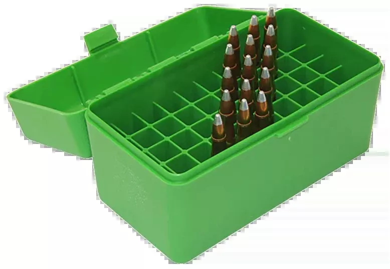 MTM Case-Gard RSS5010 50-Round Ammo Box for 6mm PPC/7mm - Green Polypropylene Flip-Top