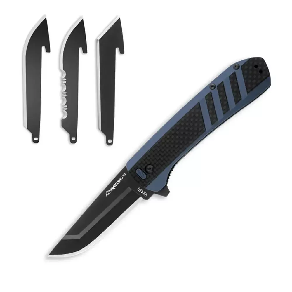 Outdoor Edge Razor VX4 Replaceable Blade Folding Knife 3″ Drop Point Blade Blue